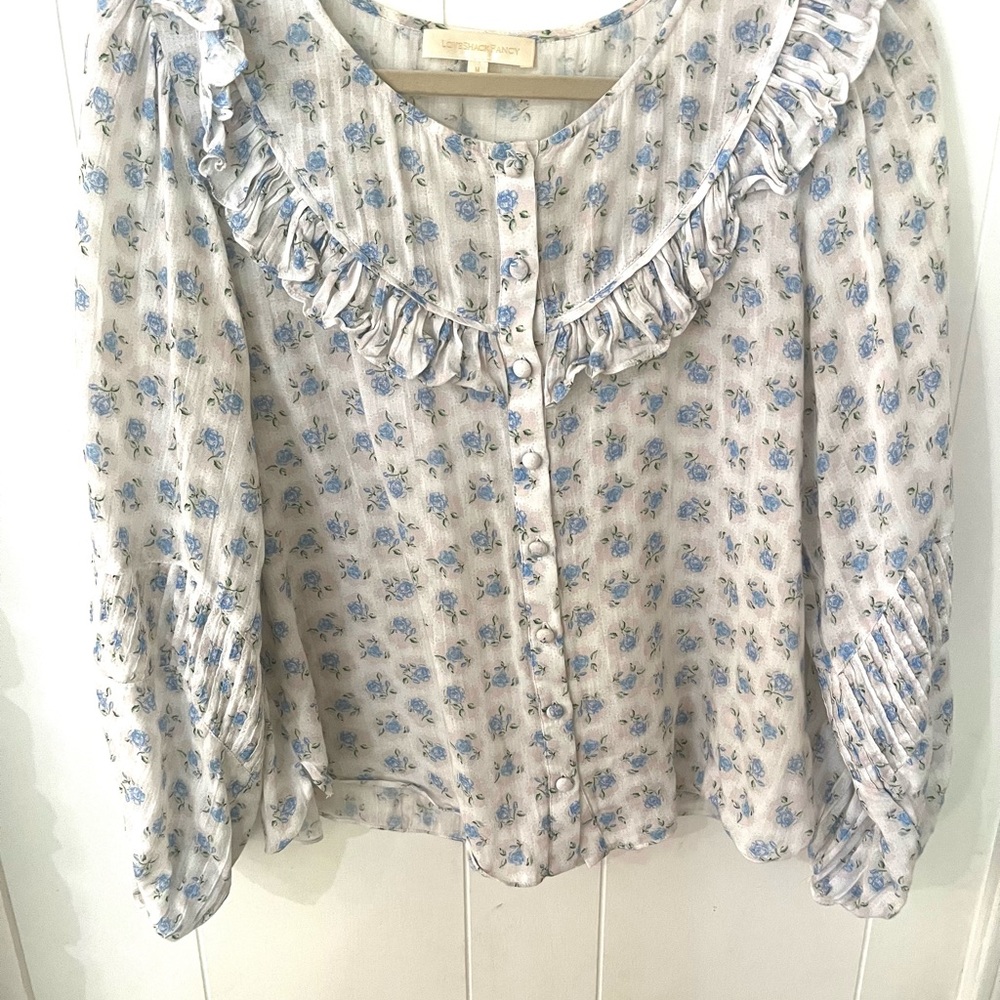 LoveShackFancy Blue and White Floral Blouse